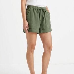 Temu Women's Pull On Mom Shorts M Green High Rise Drawstring Relaxed Cotton 4"